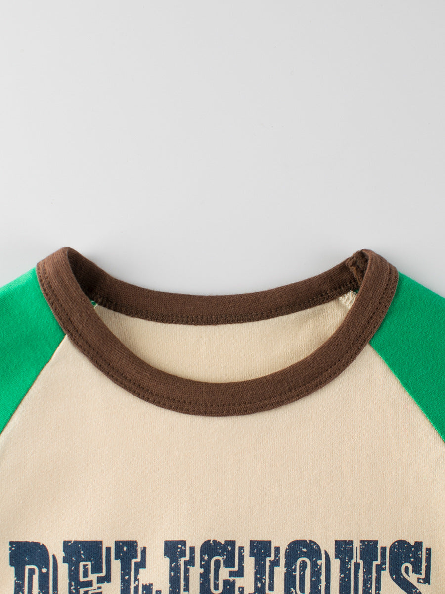 Autumn Arrival Kids Girls Cartoon Print Crew Neck Long Sleeves Color Patchwork Top-2