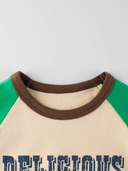 Autumn Arrival Kids Girls Cartoon Print Crew Neck Long Sleeves Color Patchwork Top-2