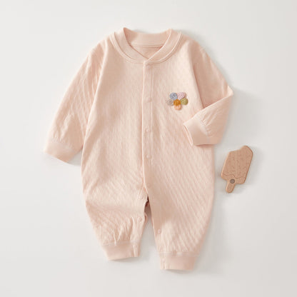 Spring Arrival Baby Unisex Long Sleeves Flowers Embroidered Pattern Rompers-2
