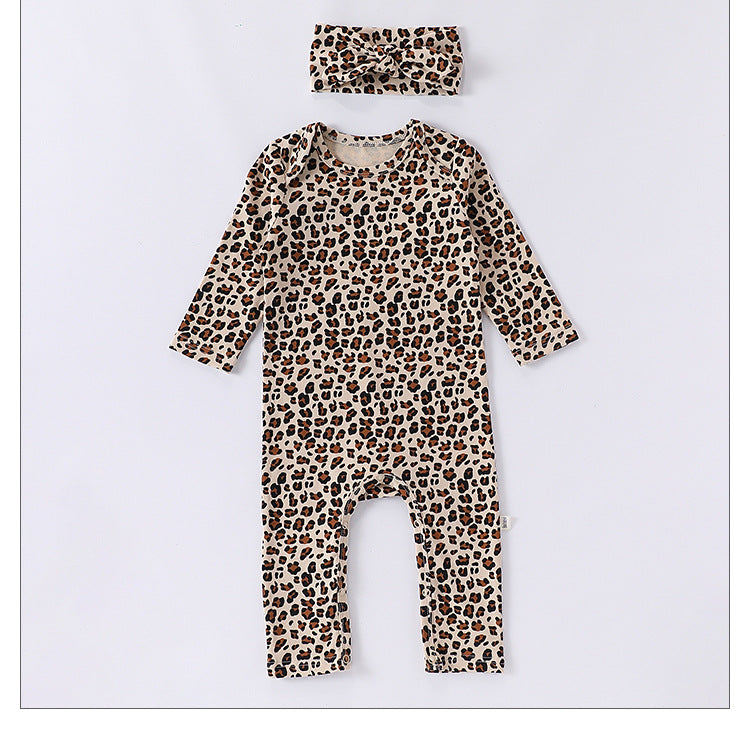 Spring Arrival Baby Unisex Long Sleeves Leopard Pattern Rompers and Onesies-4