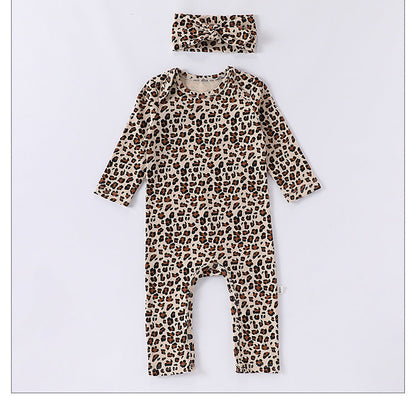 Spring Arrival Baby Unisex Long Sleeves Leopard Pattern Rompers and Onesies-4
